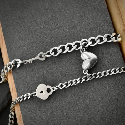 Magnetic Heart Couple Bracelets with Key and Lock (Stainless Steel)