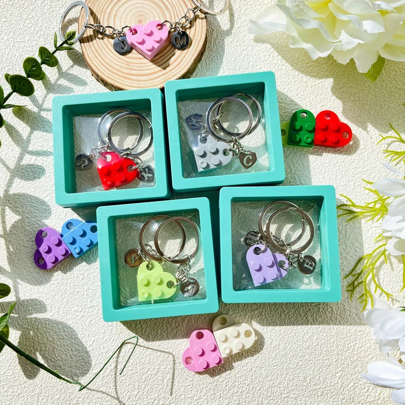 Personalized Initial Heart Keychain Set