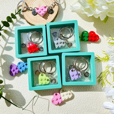 Personalized Initial Heart Keychain Set