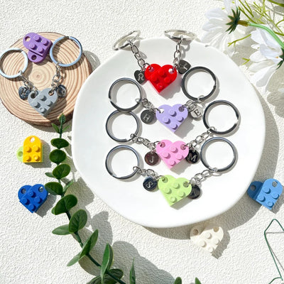 Personalized Initial Heart Keychain Set