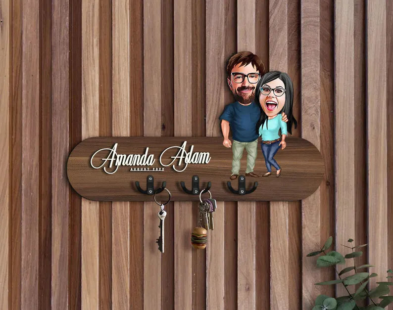 Personalized 3D Wood Entryway Organizer with Cartoon, Wooden Key Holder,