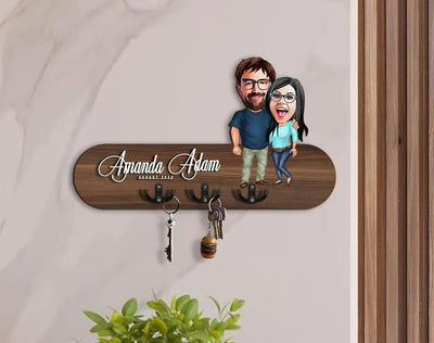 Personalized 3D Wood Entryway Organizer with Cartoon, Wooden Key Holder,