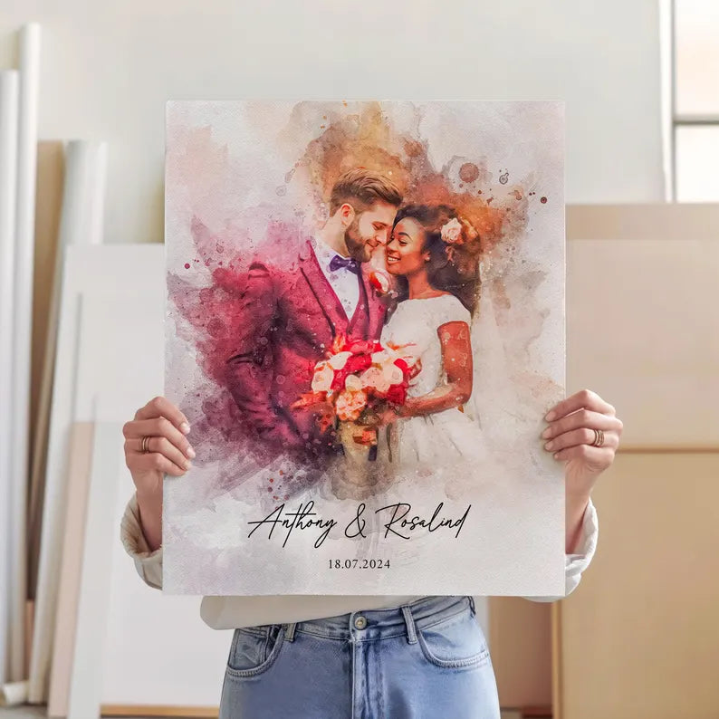 Watercolor Couple Portrait, Custom Anniversary Gift