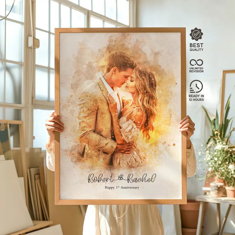 Watercolor Couple Portrait, Custom Anniversary Gift