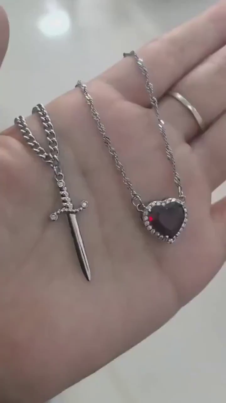 2pcs Heart and Sword Necklace Set |
