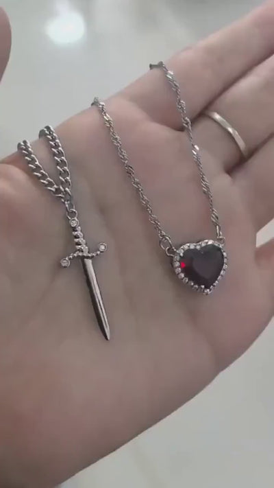 2pcs Heart and Sword Necklace Set |